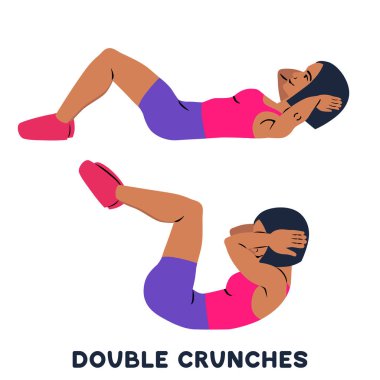 Double crunches. Double crunch. Sport exersice. Silhouettes of woman doing exercise. Workout, training Vector illustration clipart