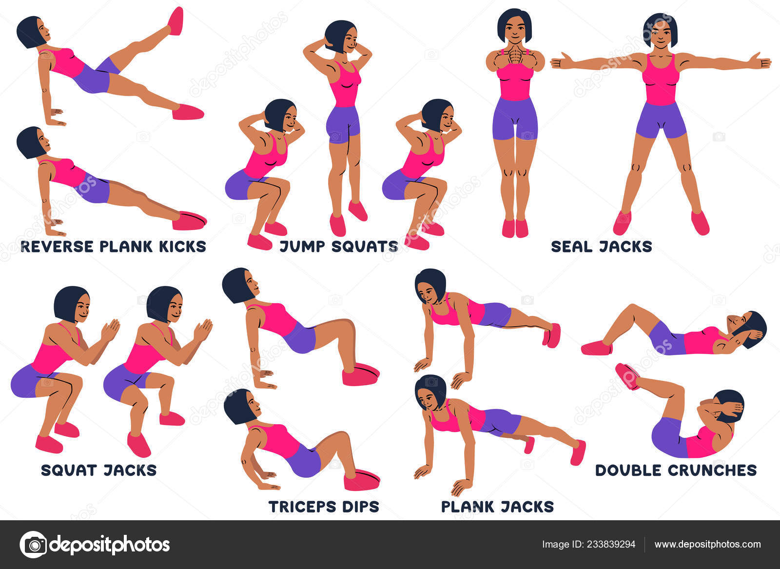 Reverse Plank Kicks Reverse Plank Jump Squats Squat Seal Jacks