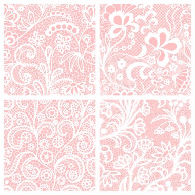 Çiçekli pembe bir arka plan üzerinde beyaz dantel sorunsuz modelleri