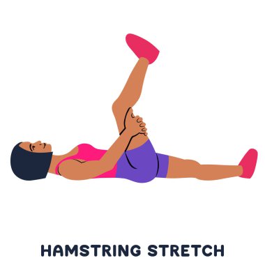 Hamstring streç. Spor exersice. Egzersiz yaparak kadın siluetleri. Vektör çizim eğitim egzersiz,