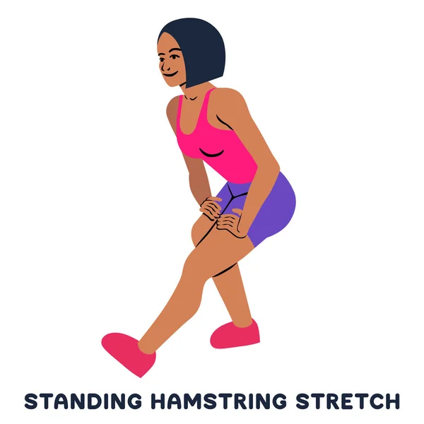 Ayakta Hamsting Streç Spor Exersice Egzersiz Yaparak Kadın Siluetleri Vektör — Stok Vektör