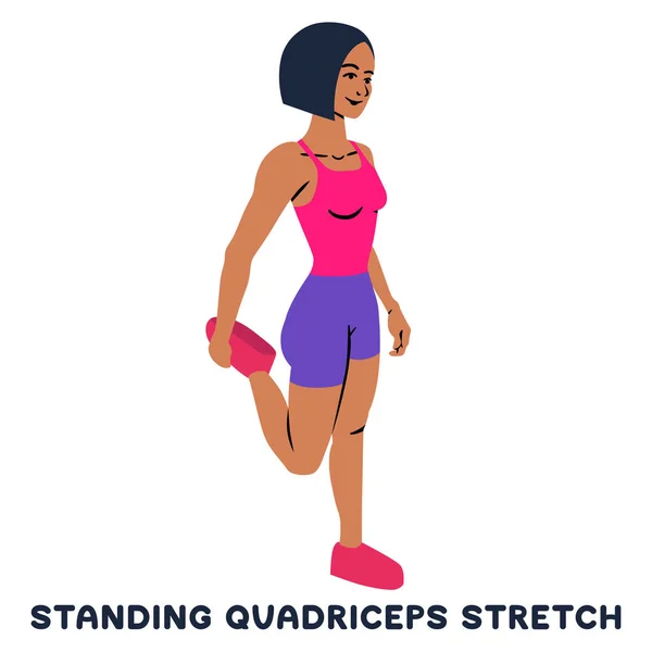 Standing Quadriceps Stretch Sport Exersice Silhouettes Woman Doing Exercise Workout — Stock Vector