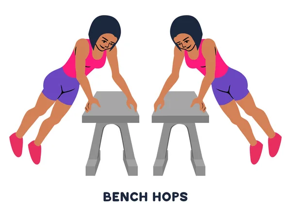 Bench Hops Box Jumps Bench Jump Sport Exersice Silhouettes Woman — Stock Vector