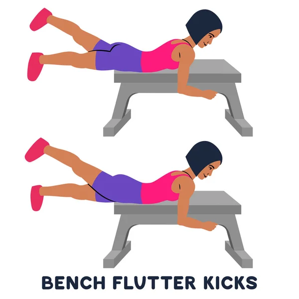 Bench Flutter Tekmeler Spor Exersice Egzersiz Yapan Kadının Siluetleri Egzersiz — Stok Vektör