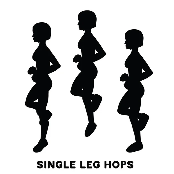Single Leg Hops Jumps Sport Exersice Silhouettes Woman Doing Exercise — Stock Vector