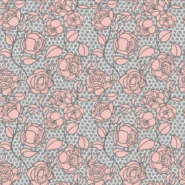 Dantel siyah gri arka plan üzerinde çiçekler ile seamless modeli