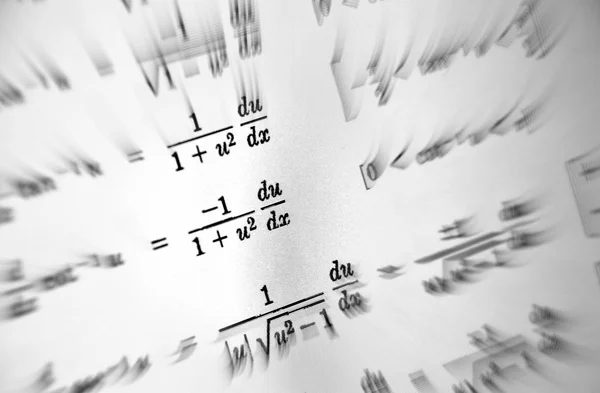 Gran Numero Formule Matematiche Focalizza Zoom Uno Sfondo Bianco — Foto Stock