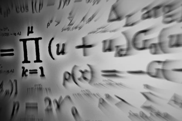 Gran Numero Formule Matematiche Focalizza Zoom Uno Sfondo Bianco — Foto Stock