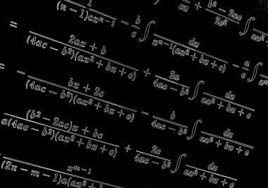 Matematiksel formüller neon siyah bir zemin üzerine çok sayıda