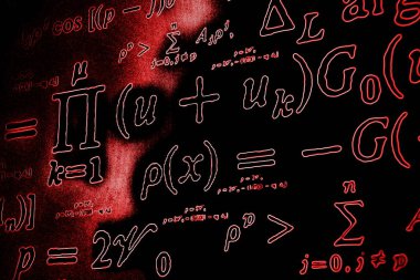 Matematiksel formüller neon siyah bir zemin üzerine çok sayıda