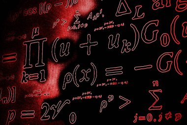 Large number of mathematical formulas neon on a black  background clipart