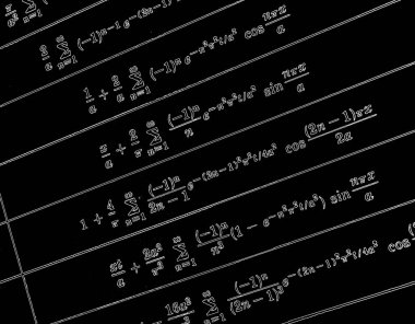 Matematiksel formüller neon siyah bir zemin üzerine çok sayıda