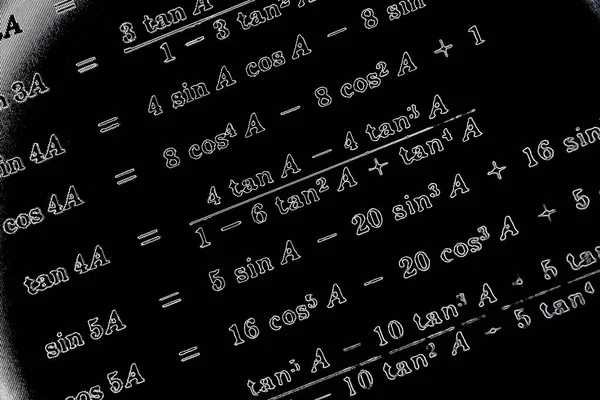 Stort Antal Matematiska Formler Neon Svart Bakgrund — Stockfoto