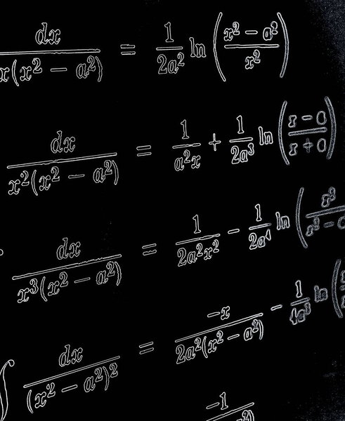 Large number of mathematical formulas neon on a black  background