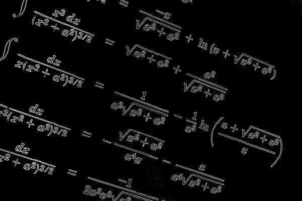 Dużą Liczbę Formuł Matematycznych Neon Czarnym Tle — Zdjęcie stockowe