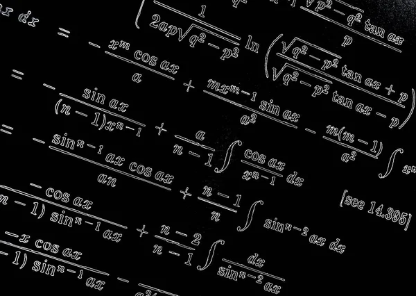 大量的数学公式在黑色背景霓虹灯 — 图库照片
