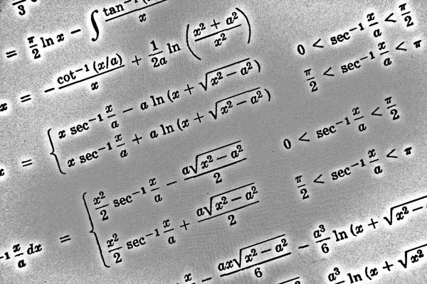 Groot Aantal Wiskundige Formules Een Witte Achtergrond Hdr — Stockfoto