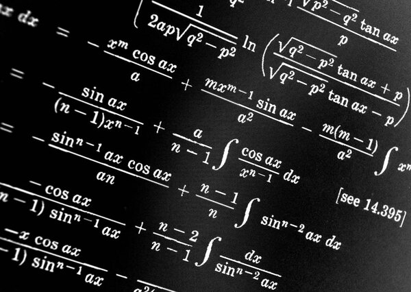 Large number of mathematical formulas on a black background