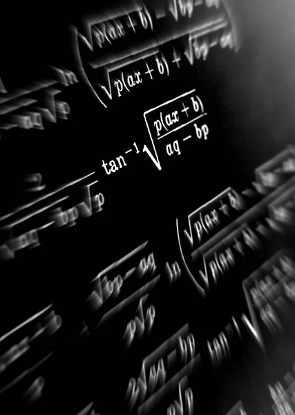 Stort Antal Matematiska Formler Fokus Zooma Svart Bakgrund — Stockfoto