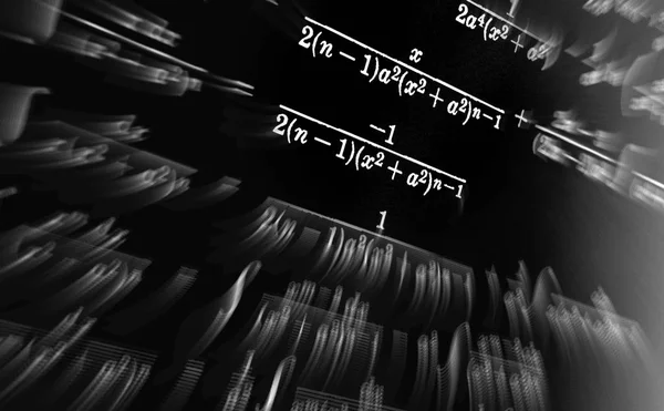 Matematiksel Formüller Odak Çok Sayıda Siyah Bir Arka Plan Üzerinde — Stok fotoğraf