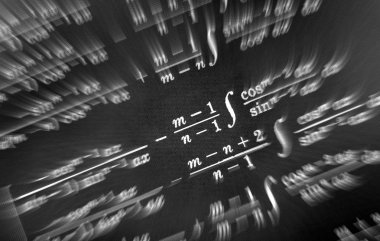 Matematiksel formüller odak çok sayıda siyah bir arka plan üzerinde yakınlaştırma