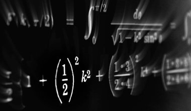 Matematiksel formüller odak çok sayıda siyah bir arka plan üzerinde yakınlaştırma