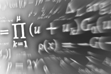 Matematiksel formüller odak çok sayıda siyah bir arka plan üzerinde yakınlaştırma