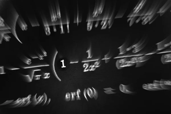 Gran Número Fórmulas Matemáticas Enfocan Zoom Fondo Negro — Foto de Stock