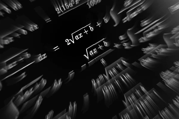 Velké Množství Matematických Vzorců Focus Zoom Černém Pozadí — Stock fotografie