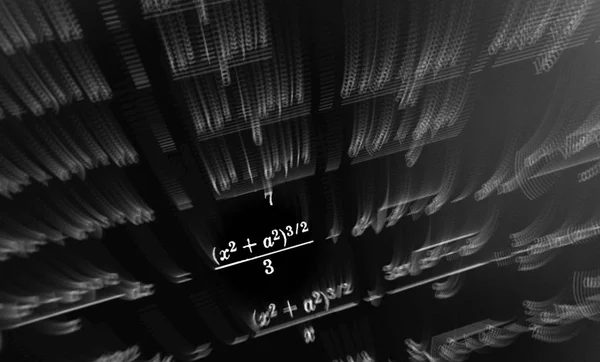 Grande Número Fórmulas Matemáticas Foco Zoom Fundo Preto — Fotografia de Stock