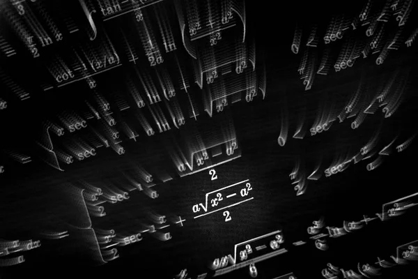 Velké Množství Matematických Vzorců Focus Zoom Černém Pozadí — Stock fotografie