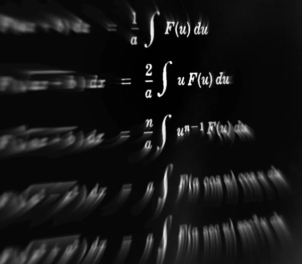 Gran Número Fórmulas Matemáticas Enfocan Zoom Fondo Negro — Foto de Stock