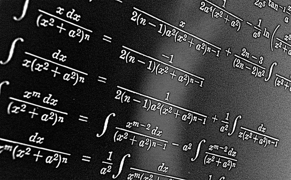 Grande Numero Formule Matematiche Uno Sfondo Nero Hdr — Foto Stock