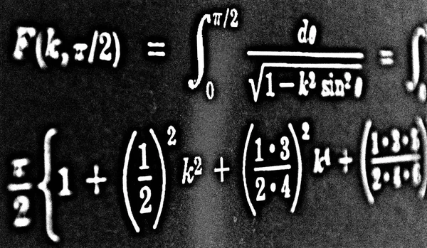 Groot Aantal Wiskundige Formules Een Zwarte Achtergrond Hdr — Stockfoto