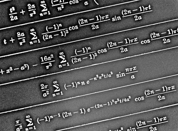 Groot Aantal Wiskundige Formules Een Zwarte Achtergrond Hdr — Stockfoto