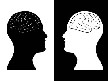 İki kişi, kavram fikir için soyut beyin başkanları insan düşünme süreci 