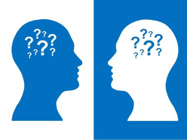 Heads of two people, abstract brain for concept question, process human thinking  clipart