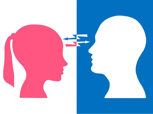 Głowami Dwóch Ludzi Streszczenie Mózgu Dla Koncepcji Zły Proces Myślenia — Zdjęcie stockowe