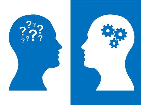 Cabeças Duas Pessoas Brainstorming Questão Engrenagem Conceito Processo Pensamento Humano — Fotografia de Stock