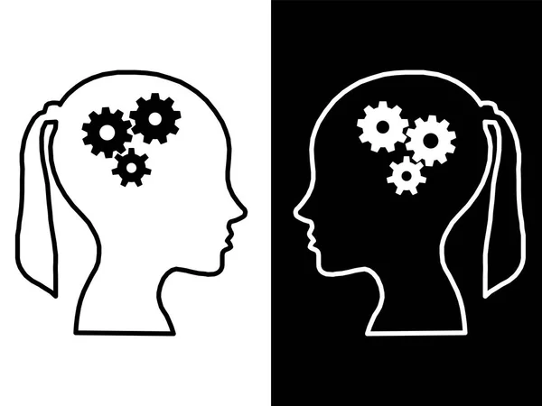 Heads of two people with set of gears as a symbol work of brain, process human thinking