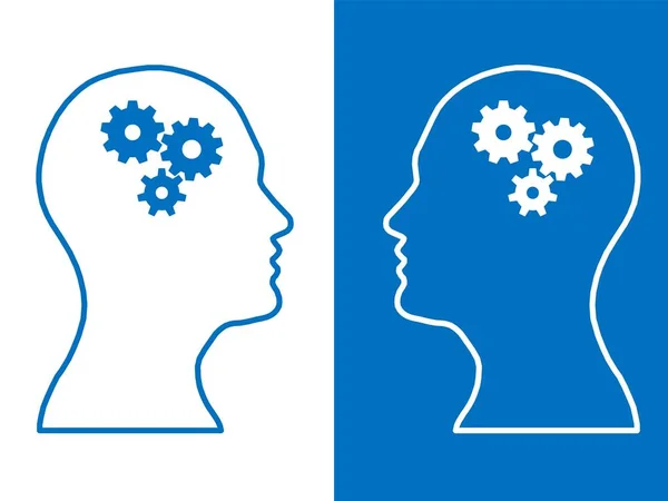 两个人的头与一套齿轮作为一个符号工作的大脑 过程人类思维 — 图库照片