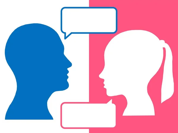 Köpfe Zweier Menschen Frau Und Mann Brainstorming Konzept Für Frage — Stockfoto