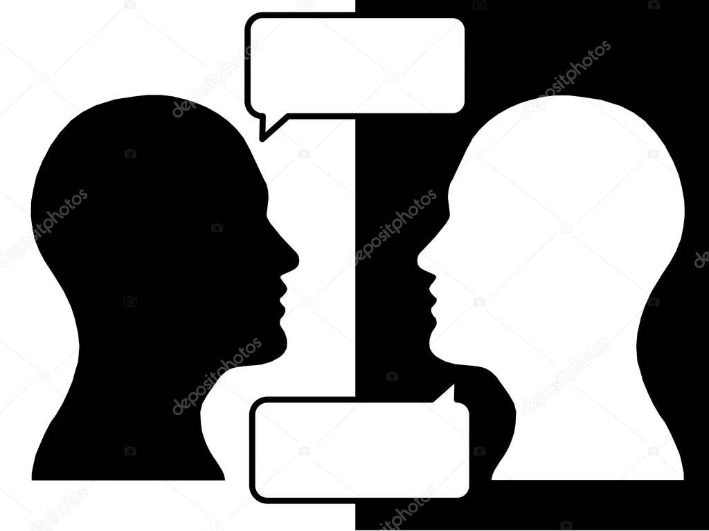 Heads of two people,brainstorming concept for question, process human thinking 