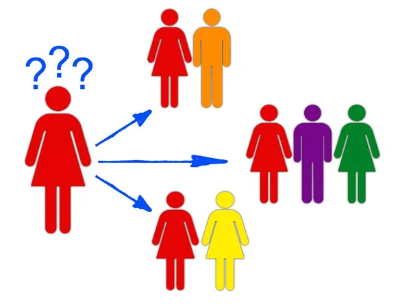 Concept Choice Gender Symbol Confusion Choosing Genders Rainbow Arrows Couple — Stock Photo, Image