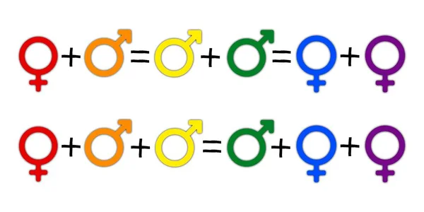 Concept Equation Gender Symbol Confusion Choosing Genders Rainbow Arrows Couple — Stock Photo, Image