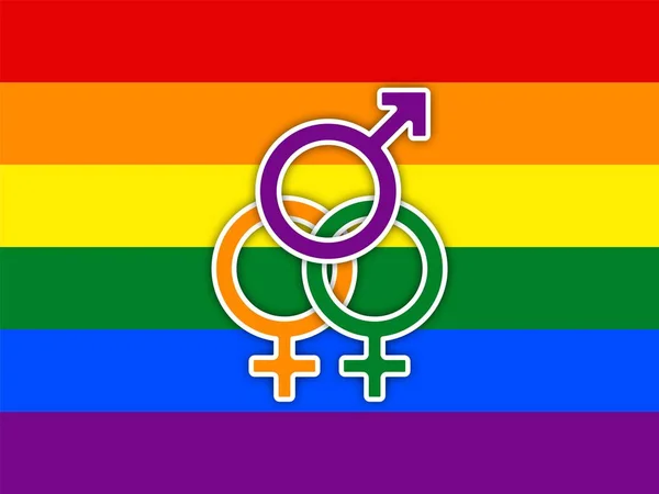 Gay Par Med Mångfärgade Regnbågsflaggan Älskar Hbt Par Symbol Man — Stockfoto