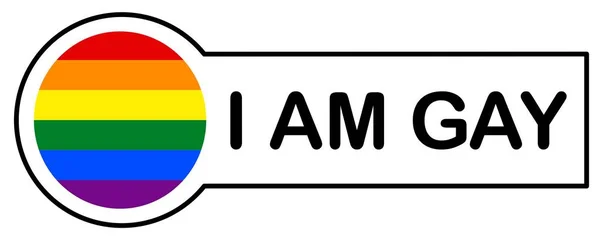 Αυτοκόλλητο Gay Pride Ουράνιο Τόξο Σημαία Είμαι Ομοφυλόφιλος Λευκό Φόντο — Φωτογραφία Αρχείου
