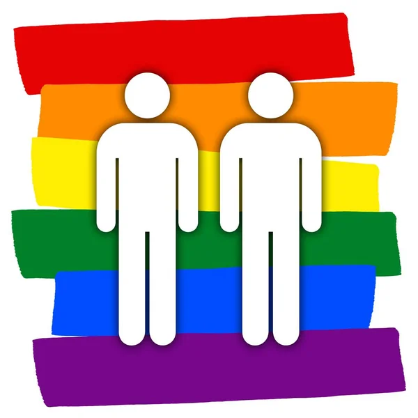 Gay Couple Multicolored Rainbow Flag Love Lgbt Couple Symbol Two — Stock Photo, Image