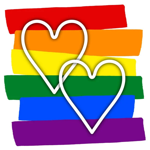 Duhová Vlajka Gay Hrdosti Symbol Sexuálních Menšin Gayové Lesbičky Dvě — Stock fotografie