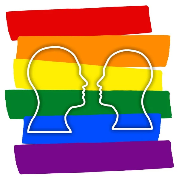 Gay Couple Multicolored Rainbow Flag Love Lgbt Couple Symbol Two — Stock Photo, Image